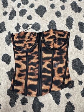 Edikted Brown and Black Animal Print Corset Top